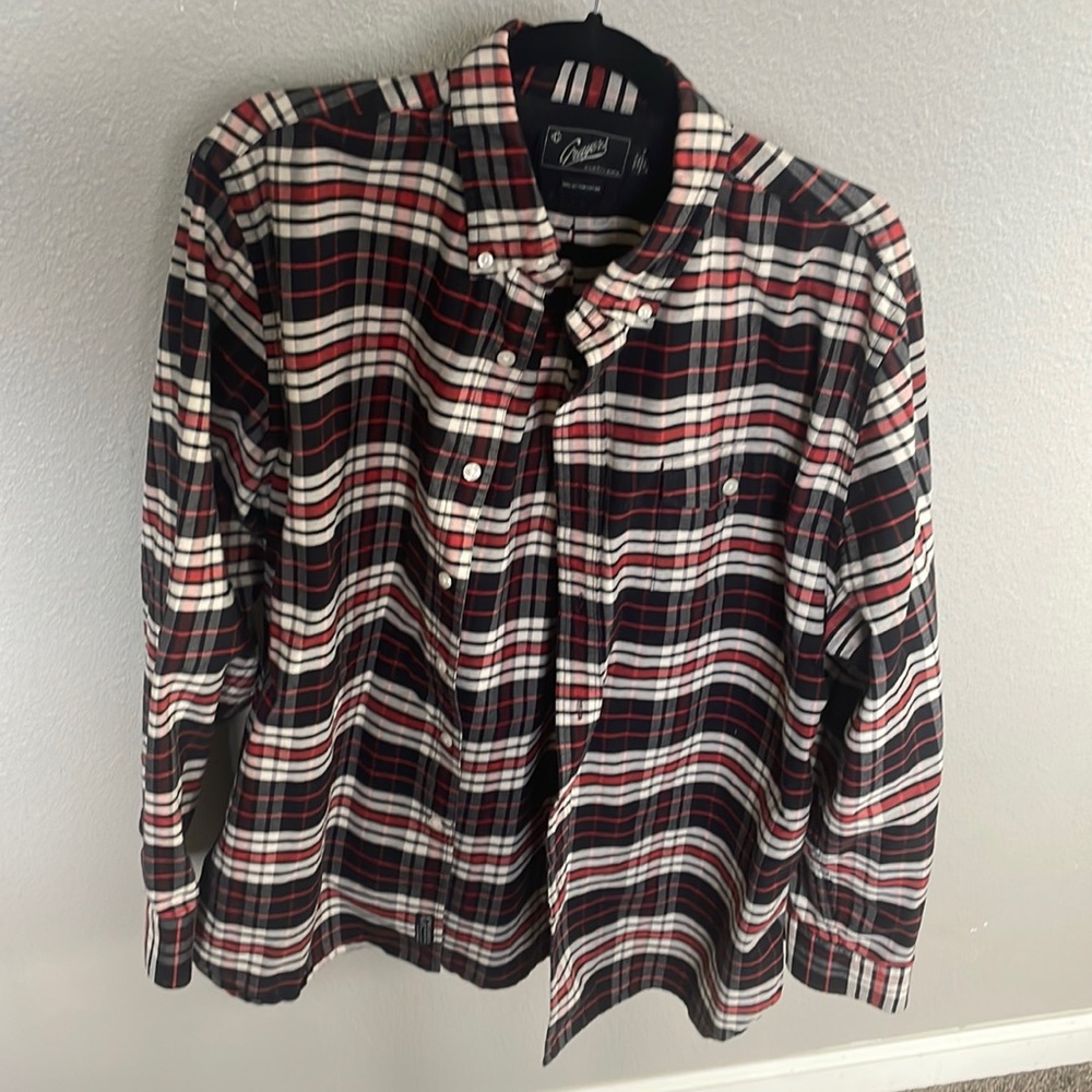 Black, orange and beige plaid button up